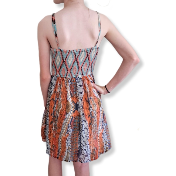 Band of Gypsies Aztec Print Spaghett Strap Ruched Back Lined Dress XS NEW W-642 - Picture 4 of 15